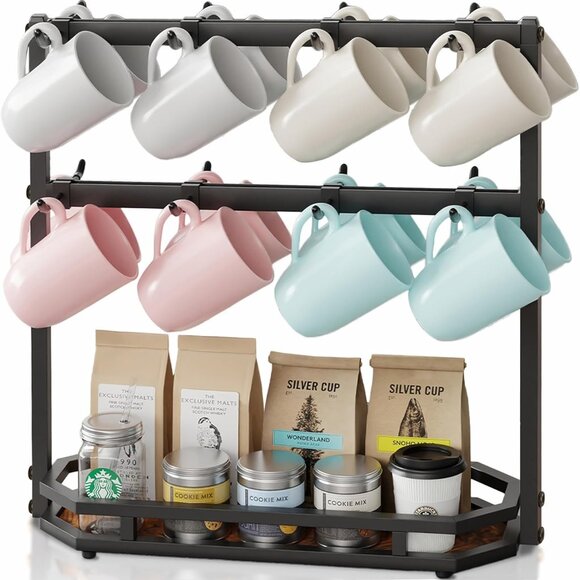 Coffee Mug Holder with Movable Hooks,16 Capacity Coffee Cup Holder for Counterto - Picture 1 of 7